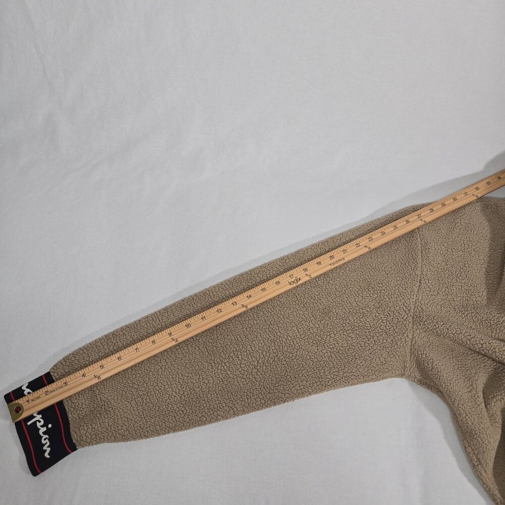 Y2K CHAMPION Streetwear TAN Spell Out Teddy Half Zip Sherpa Hoodie Men's Size L. - Picture 17 of 17